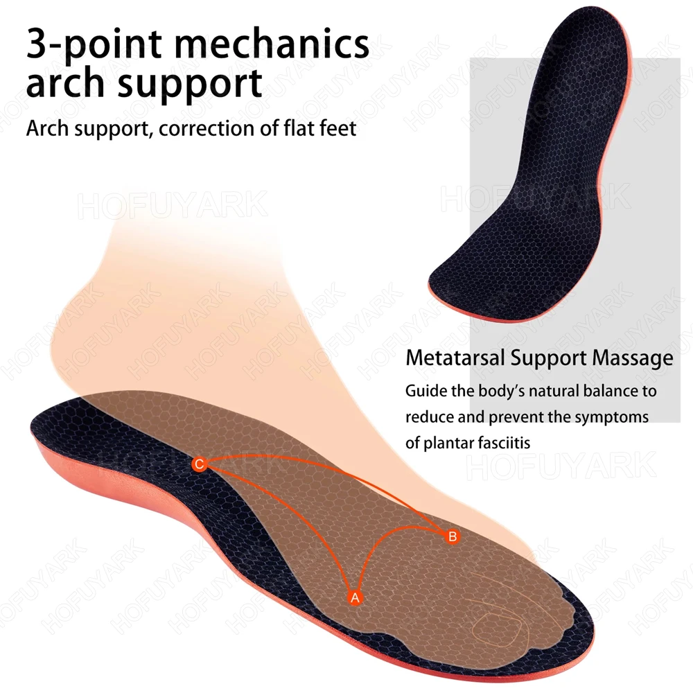 Orthotic Sport Insoles for Flat Feet & Plantar Fasciitis - Shock Absorbing Comfort Inserts