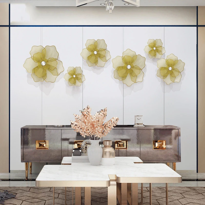 

Modern Wrought Iron Flower Wall Hanging Crafts Decoration Home Livingroom Sofa Background 3D Wall Sticker Metal Mural Ornaments