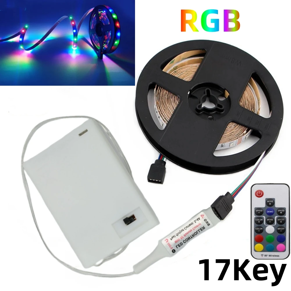 thumbnail image 1 of Tira de luces LED con alimentación por batería 3AA, 5 V, SMD2835, 1 m, 2 m, 3 m, 4 m, 5 m, cinta de iluminación flexible, 60 LED/m, luz de fondo para TV blanca o blanca cálida, 1 of 5
