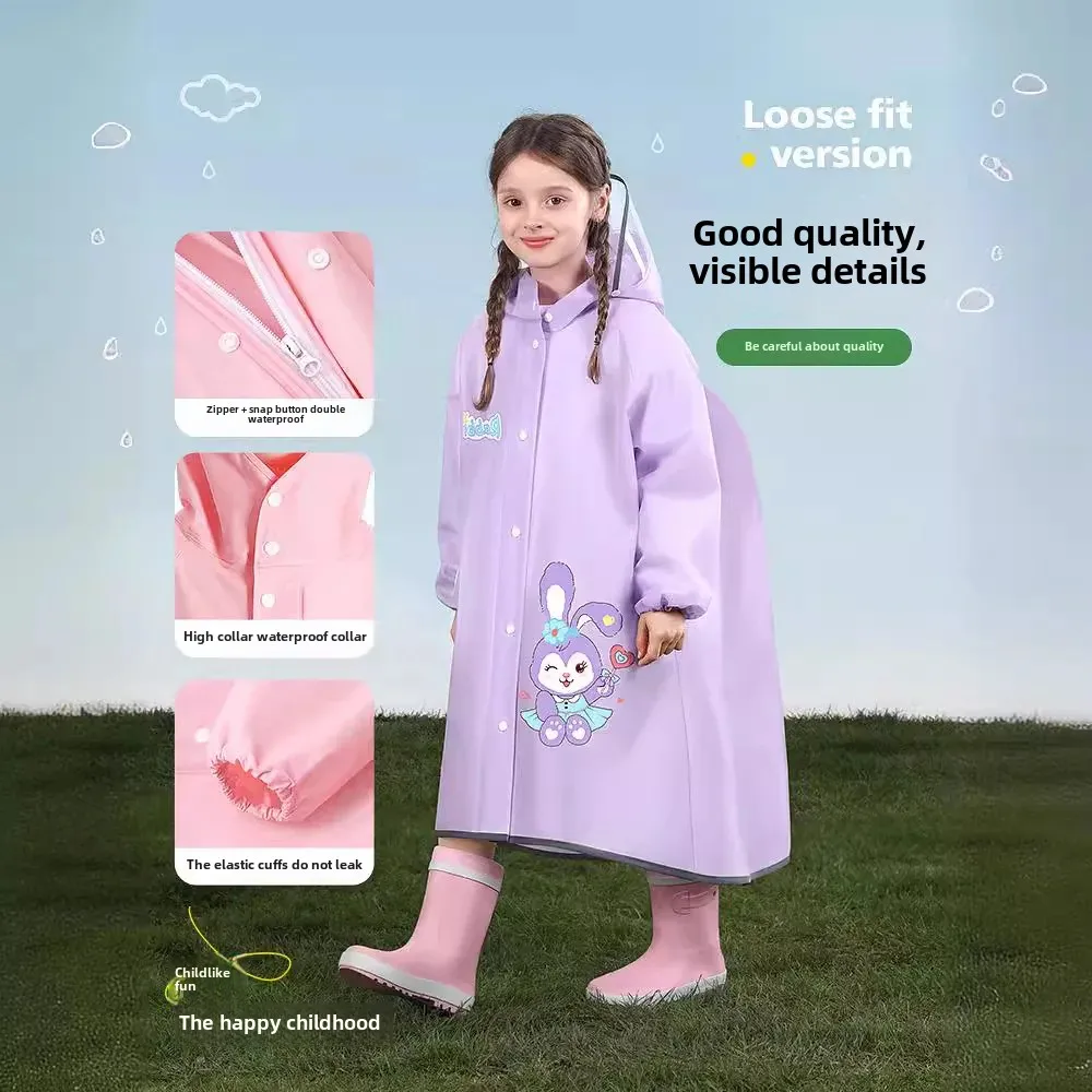 Children's High Collar Raincoat Protection Fox Rabbit Dinosaur Superhero Theme Motorcycle Rider Raincoat Pink Purple Blue
