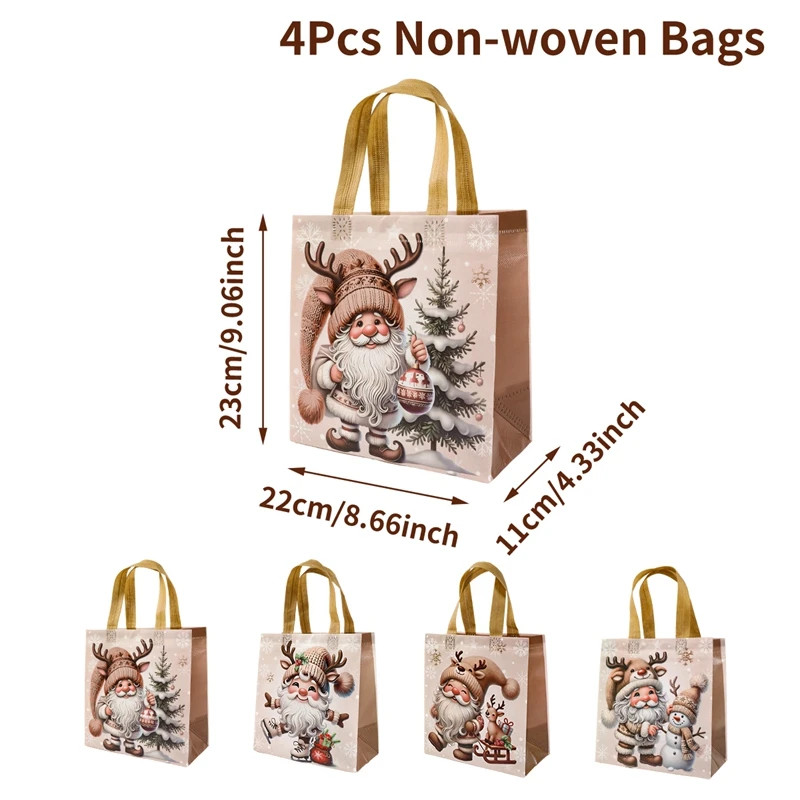4 Stück Weihnachtsgeschenktüten Weihnachtsmann Vliesverpackungsbeutel mit Griffen Weihnachtsdekorationen für Zuhause 2025 Neujahrsgeschenke – Detail 2