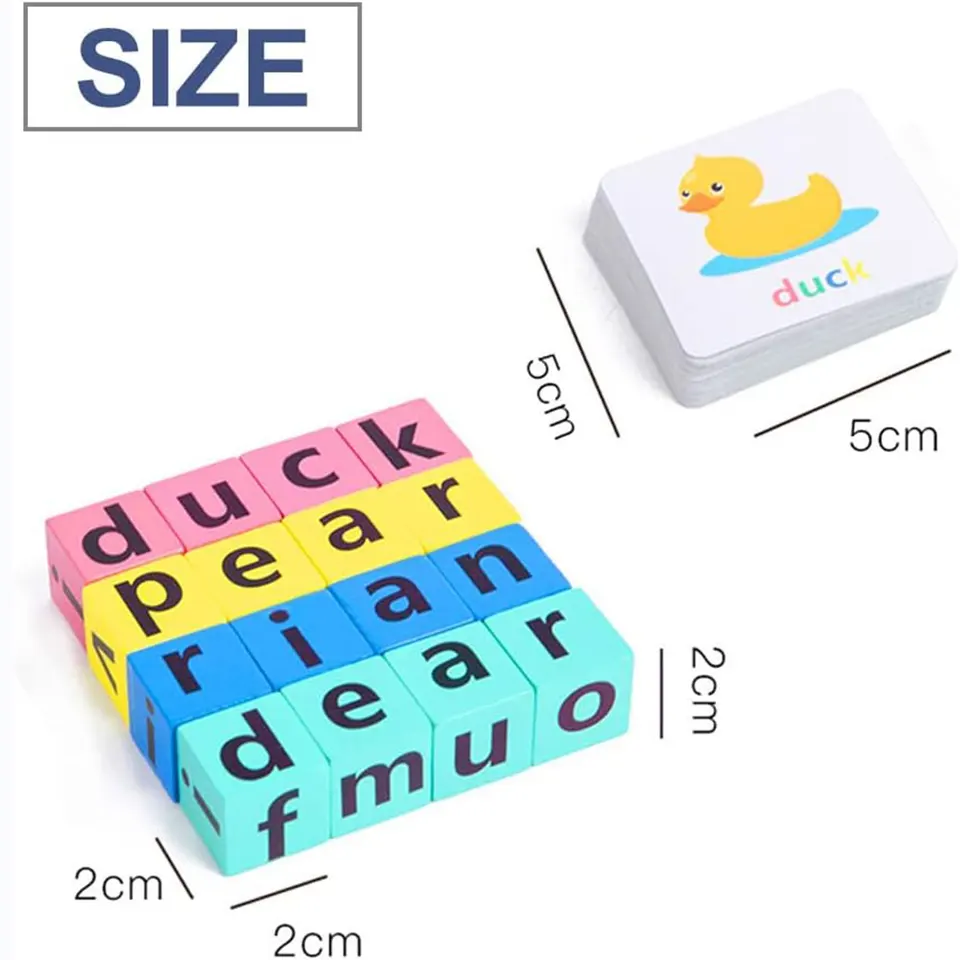 Jeu D'Orthographe Montessori – Apprendre L'Anglais En S'amusant – 16 Lettres En Bois + 40 Cartes – Dès 3 Ans