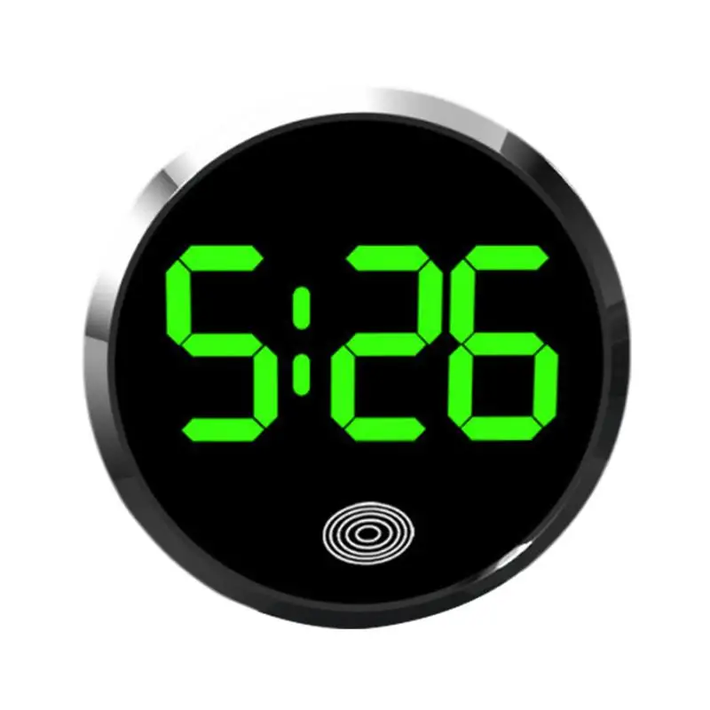 Mini Car Clock Round Shape Luminous Vehicle Dashboard Clock Round Alloy Touch Luminous Creative Digital Clock For Car Air Vent