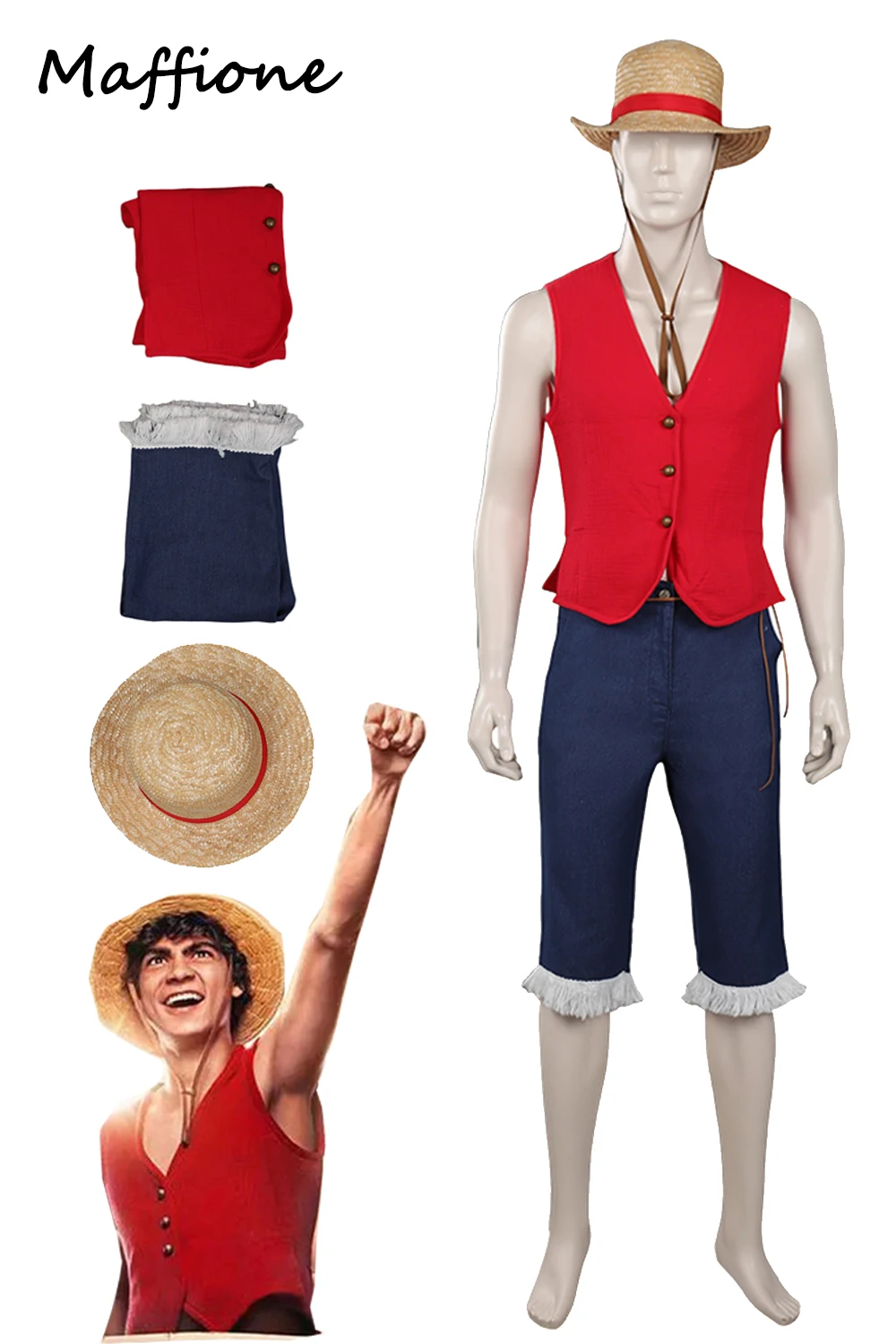 

Kids Luffy Cosplay Child Boys Fantasy Costume Live Action TV One Cosplay Piece Disguise Costume Children Straw Hat Haloween Suit