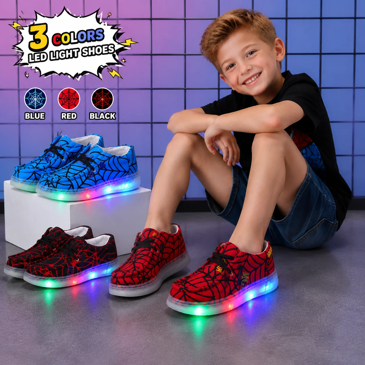 MGO KIDSS Spring and Autumn Boys Spider Mesh Running Shoes Light Shoes Children Outdoor Leisure Sports Shoes Girls Four Seasons