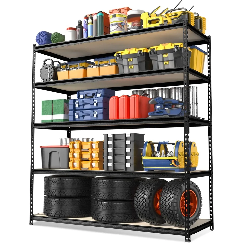 5-Tier Metal Garage Shelving, 48&rdquo;W x 24&rdquo;D x 72&rdquo;H, Adjustable Storage Rack, Heavy Duty Shelf with Particle Board