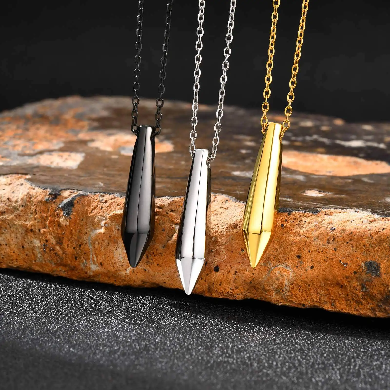 Stainless Steel Cut Bullet Necklace for Men,Stylish Vertical Pendant Necklace,Birthday Party Gift