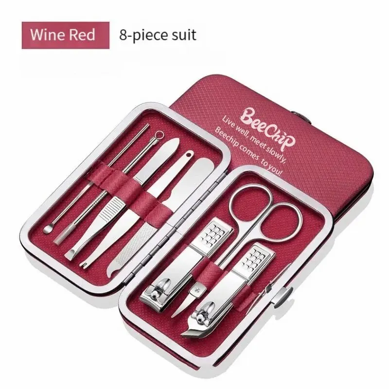 Nail Clipper Set 8PCS Stainless Steel Diagonal Pliers Pedicure Tools Ear Digging Ear Spoon Trimming Nail Tools