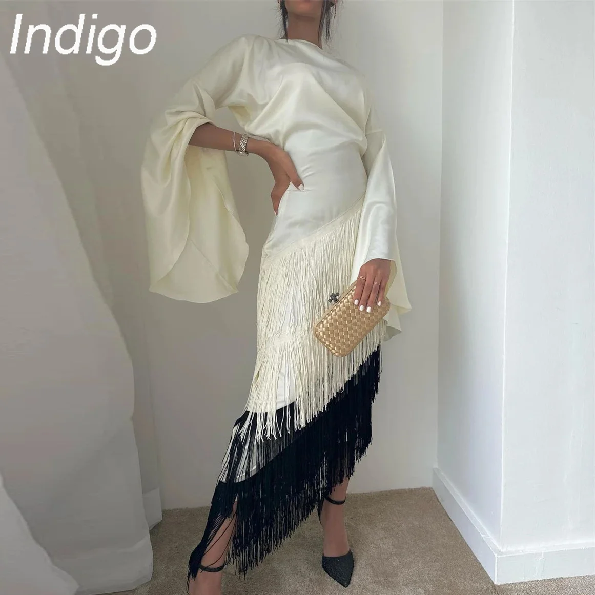 

Indigo Saudi Evening Dresses O Neck Backless Tassel Evening Party Eleagnt Dress For Women 2024 فستان حفلات الزفاف