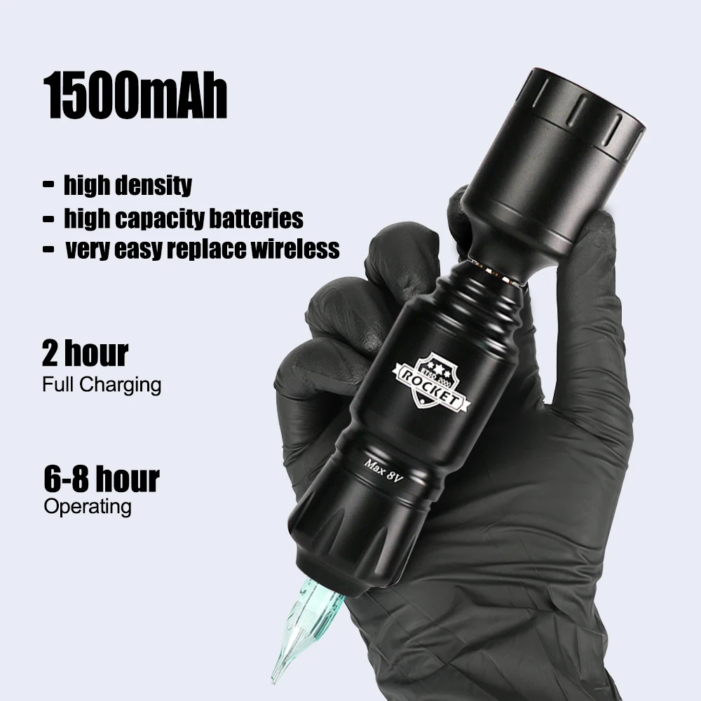 Mini Rocket Tattoo Machine Set RCA Jack Rotary Tattoo Gun Short Pen With Wireless Tattoo Power Supply Professional Tattoo Kit