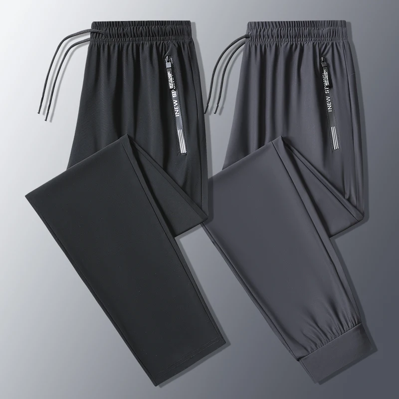 Men Trousers Summer Ice Silk Breathable Casual Stretch Low-Rise Straight-Leg Large Size Youth Sweatpants 8Xl