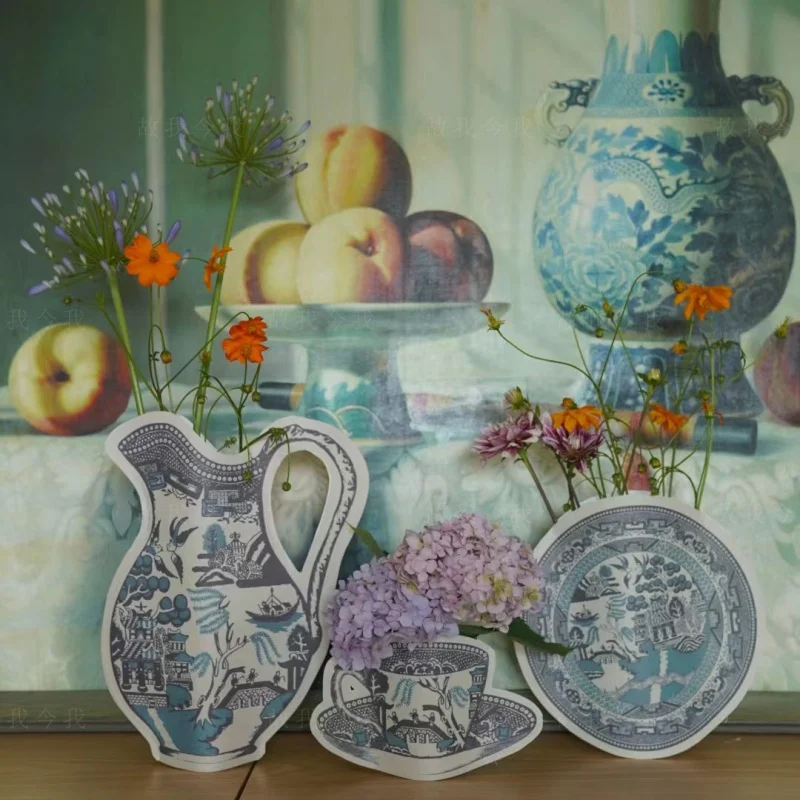 Gusu paper painting new Chinese style vase set Oriental blue and white porcelain pattern gift simple 8