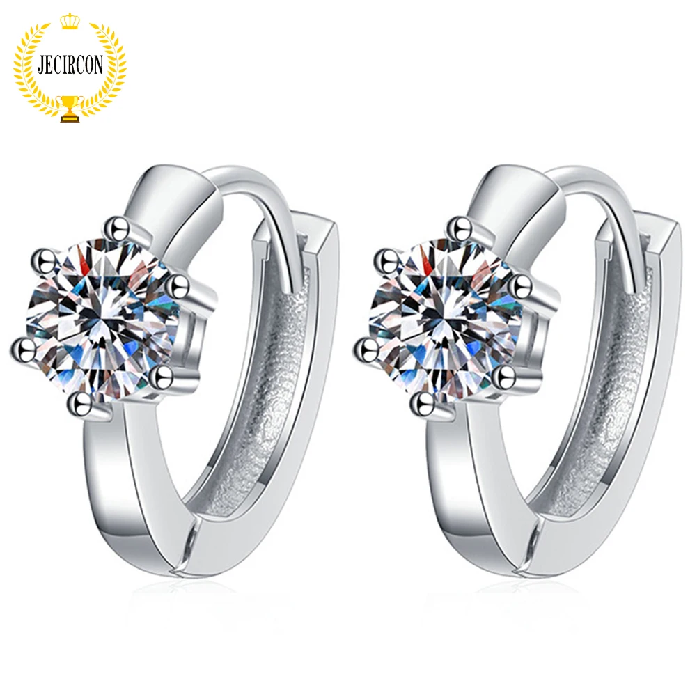 

JECIRCON 925 Sterling Silver Moissanite Hoop Earrings for Women High-end Fashion Classic 6-claw D Color 0.5ct Simple Ear Jewelry