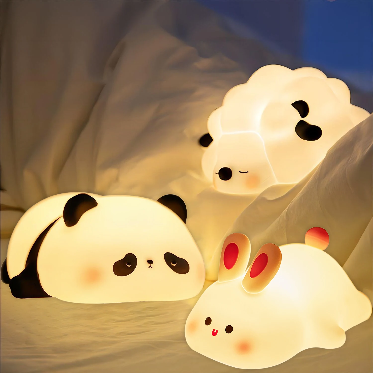 LED Nachtlichter niedlichen Schaf Panda Kaninchen Silikon Lampe USB wiederauf ladbare Timing Nacht Dekor Kinder Baby Nachtlicht Geburtstags geschenk