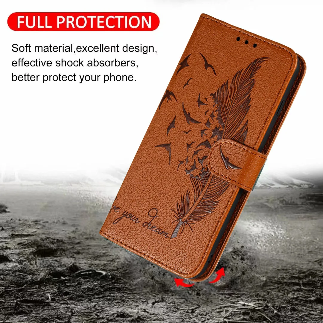Feather Pattern Leather Wallet Book Case