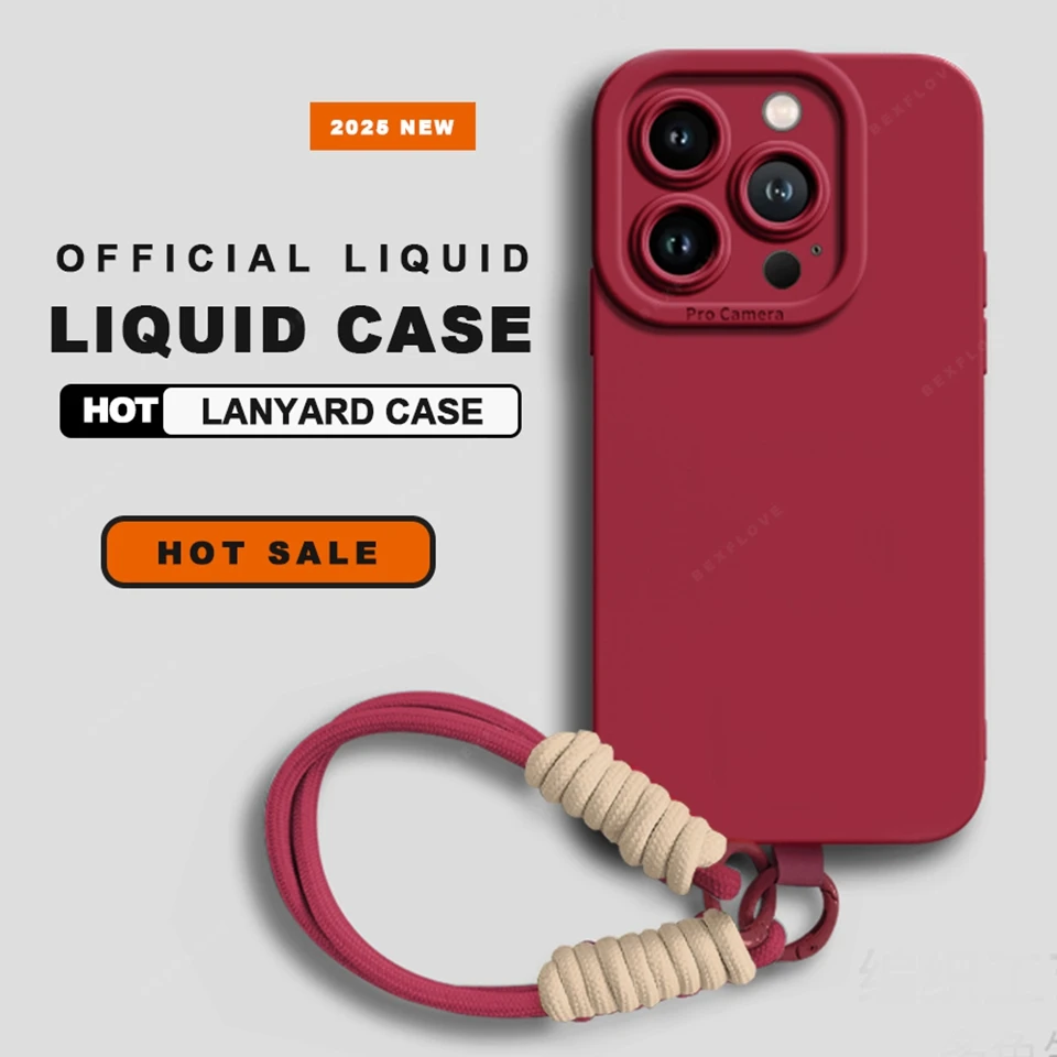 Hand Wrist Strap Liquid Silicone Phone Case with Lanyard - Soft Cover
