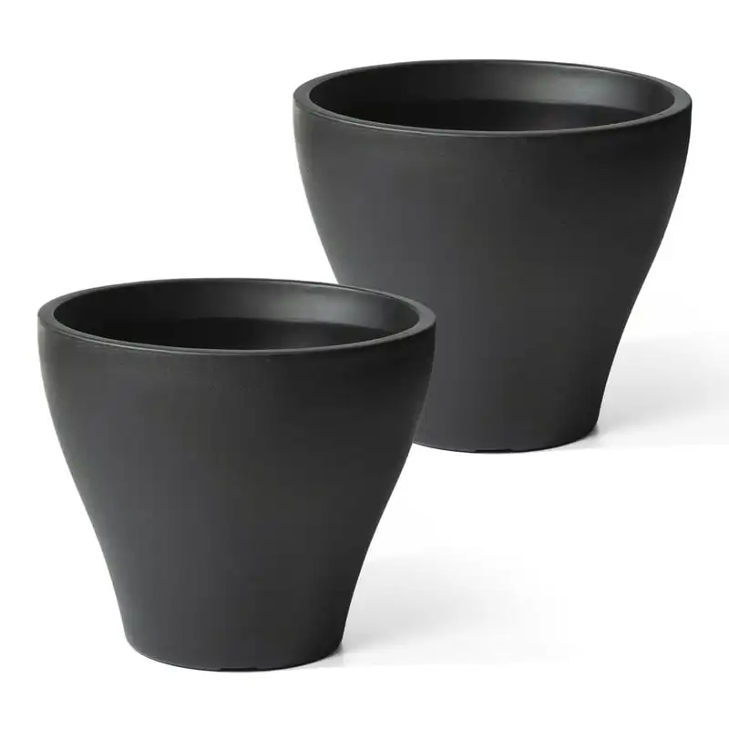 

20" Tall 2 Round Onyx Black Indoor Outdoor Plastic Planter