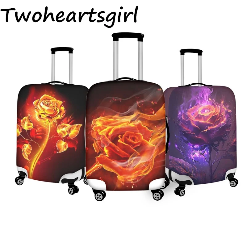 

Twoheartsgirl Stylish Fire Rose Pattern Luggage Cover for Travel Elastic Suitcase Covers Durable Trolley Case Protector Zipper