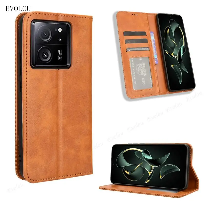 Per Xiaomi 13 T Pro Leather Retro Magnetic Book Flip Phone Cover Per Xiaomi Mi 13 T 13 T 13 T Pro Wallet Card Slot Phone Bag Shell