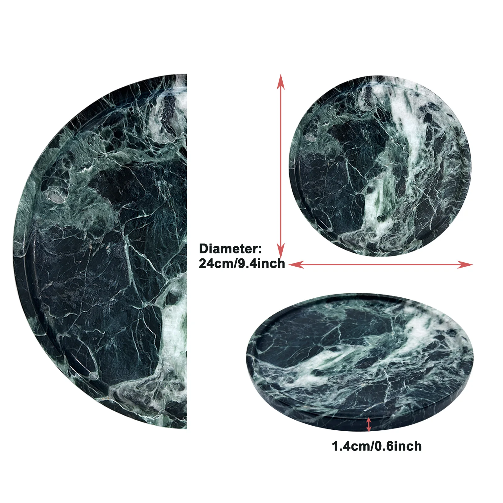 Natural Marble Decorative Tray 9.4 Inch Vanity Bathroom Bedroom Kitchen Jewelry Tray Organizer (24cm *24cm*1.4cm)