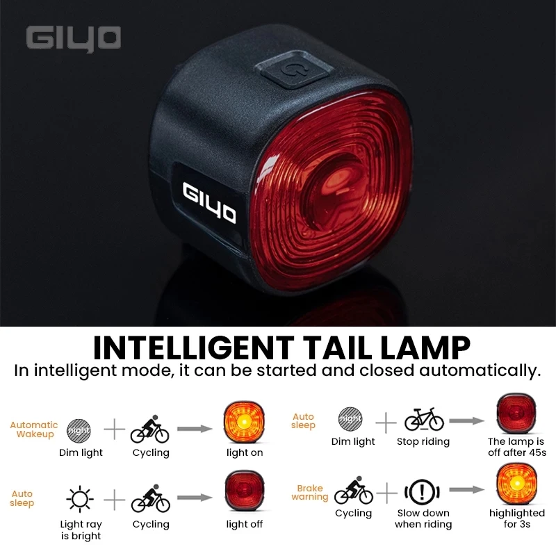 Giyo Bicycle Intelligent Brake Tail Light IP66 Waterproof 6