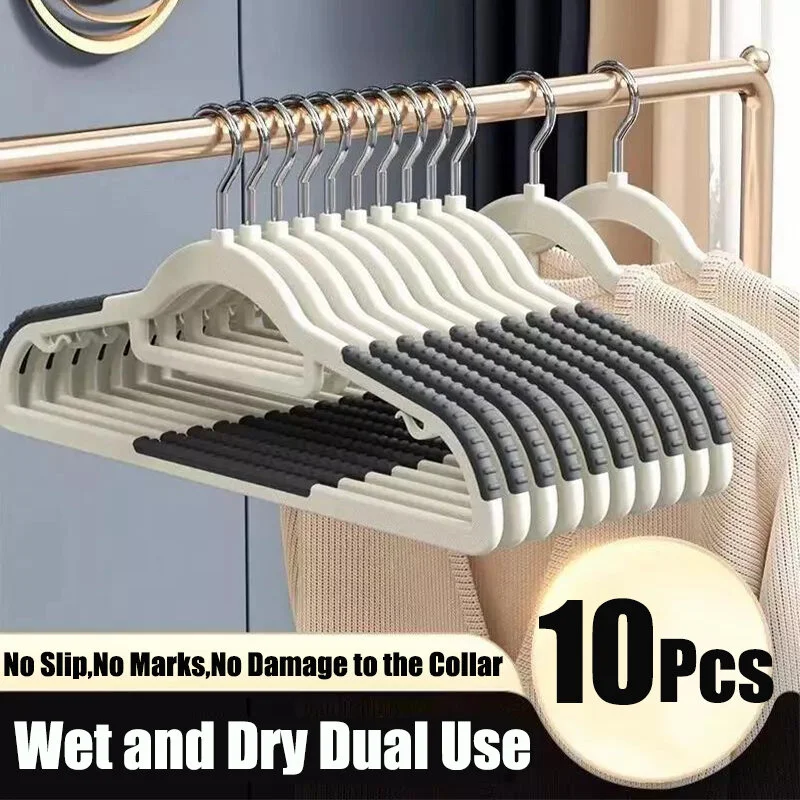 Hanger 10Pcs Anti-Slip Grey Multifunctional Wet and Dry Household Hanger Suitable for Hanging Storage Clothes Bedroom Ward 1