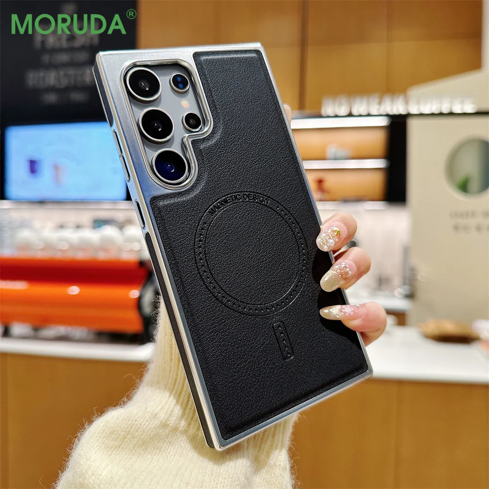 Electroplated Leather Magnetic Phone Case with Wireless Charging and Shockproof Protection