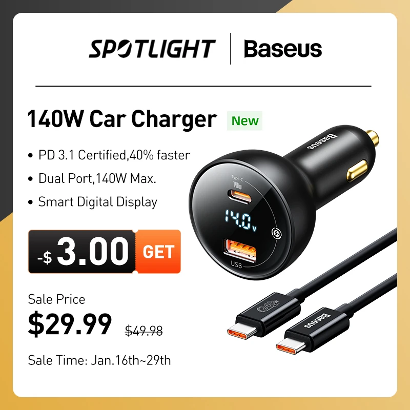  Baseus 140W Car Charger Fast Charging PD3.1 QC3.0 Quick Charge For Macbook Pro Laptop USB Type C Car Phone Charger For iPhone 14