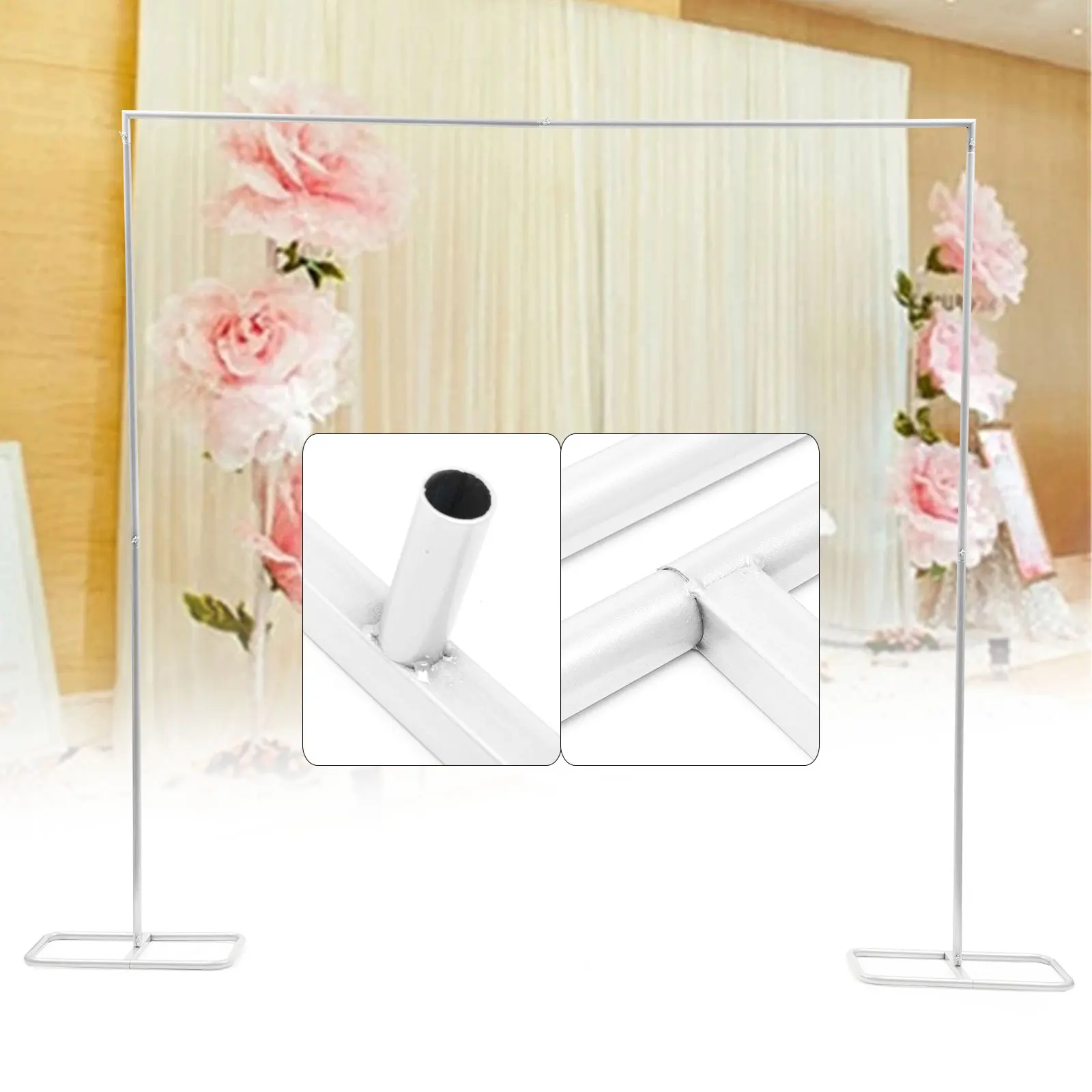 2 * 2.1M Balloon Arch Stand White Metal Ballon Arch Holder Stand Kit Square Iron Wedding Stand, Background Decoration, Suitable