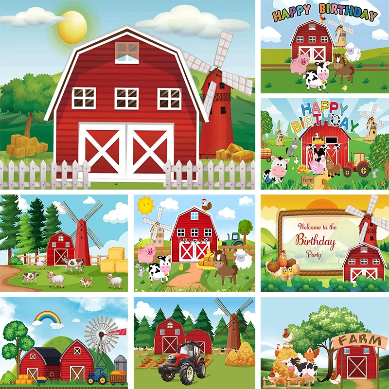 

Farm Theme Birthday Party Backdrop Western Farm Animals Decoration Kids Room Banner Custom Granja Photo Background Photography