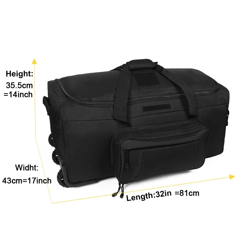 124L Large Capacity Tactical Duffel Bag Rolling Luggage For Heavy-Duty Camping Hiking Luggage Travel Suitcase pull bar suitcase