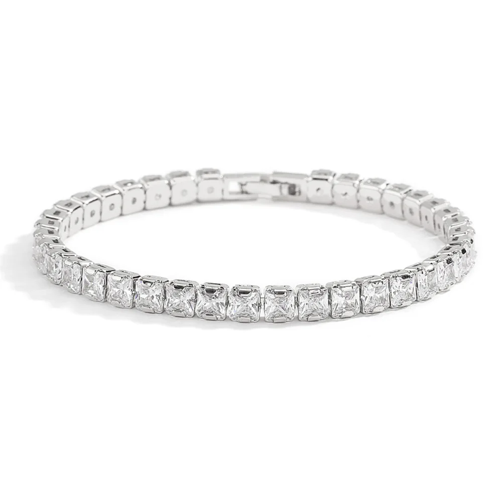 Elegant Black Jet Zircon Silver Tennis Bracelet - 925 Pure Silver, 3mm Round Stones, Women's Jewelry