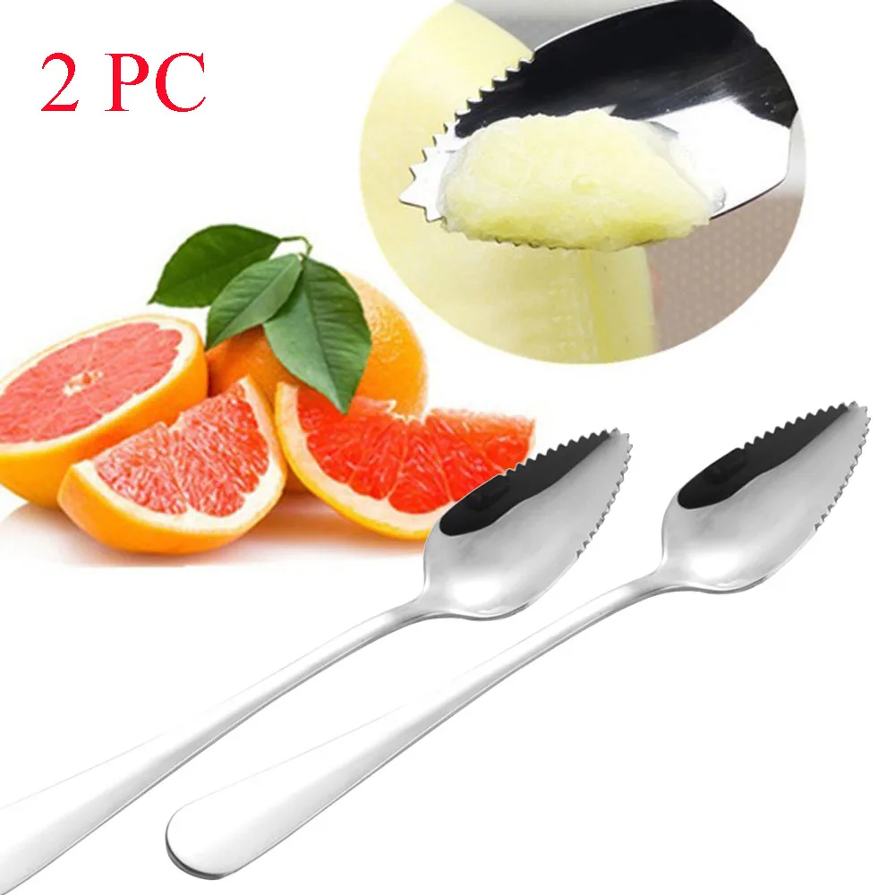 2PC Home Thick Stainless Steel Grapefruit Spoon Ice Cream Dessert Spoon Serrated Edge Fruit Coffee Stirring Spoons Tea Spoons