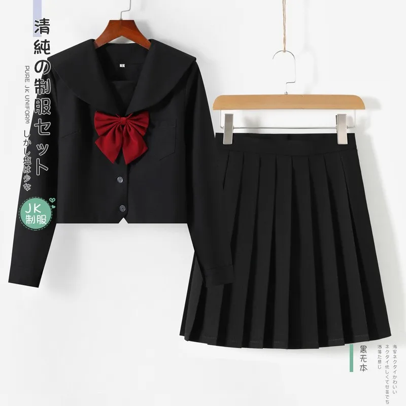 

BLACK Orthodox College Style JK Uniform Japanese Korean Student School Uniform Girl Anime Cosplay Sailor Suit Class Top+Skirts