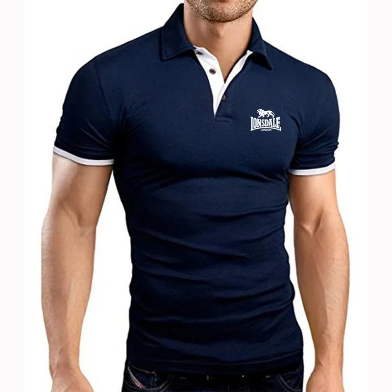 

Новинка 2024, мужская рубашка-поло Lonsdale с отложным воротником и коротким рукавом, Высококачественная Повседневная Деловая модная спортивная мужская футболка с принтом