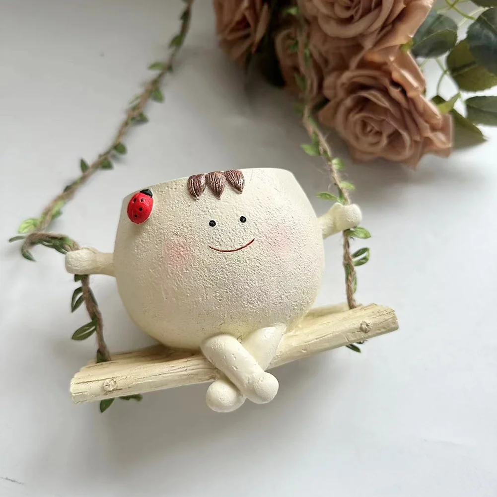실내 야외 식물용 매달림 해먹 화분, 송진 걸이식 그네 의자 화분, 창의적인 미소 얼굴 꽃 용기