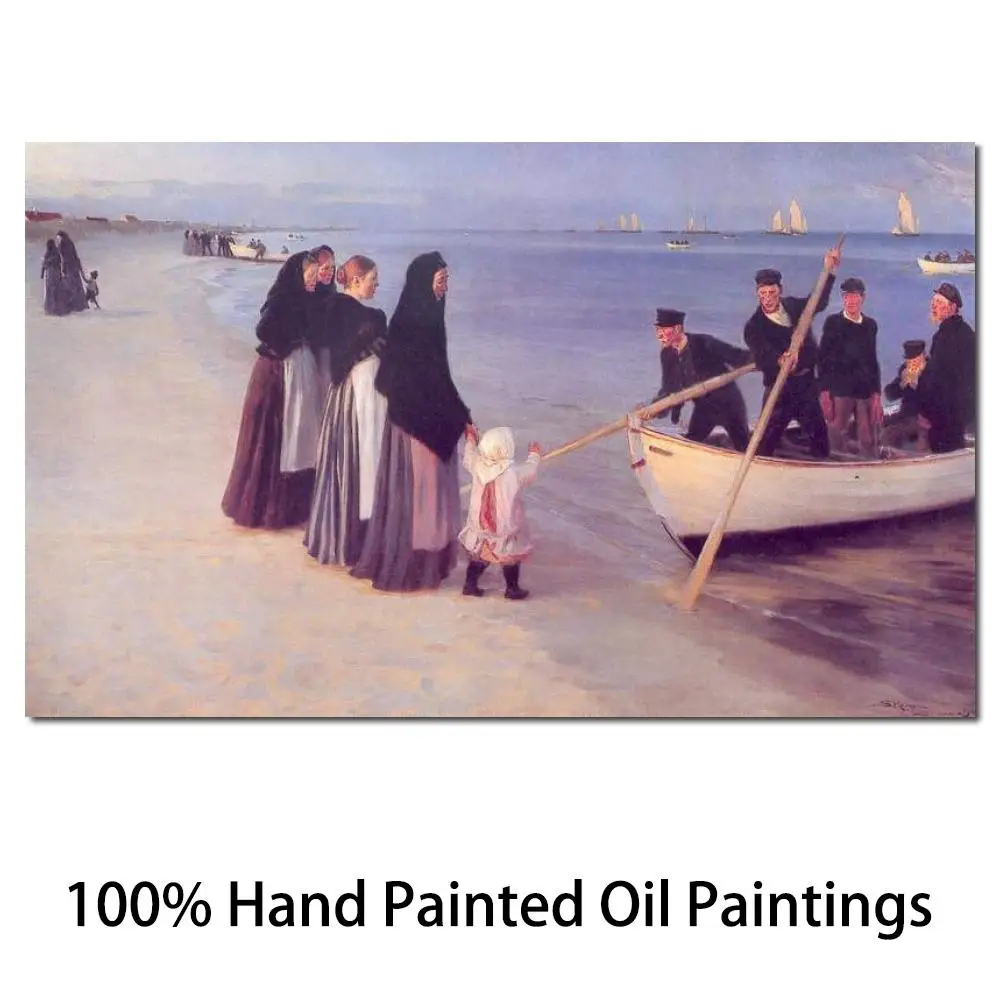 

Beach Art Hand Painted Oil Painting Peder Severin Kroyer Artwork Reproduction Departure of the Fishing Fleet Seascape Canvas