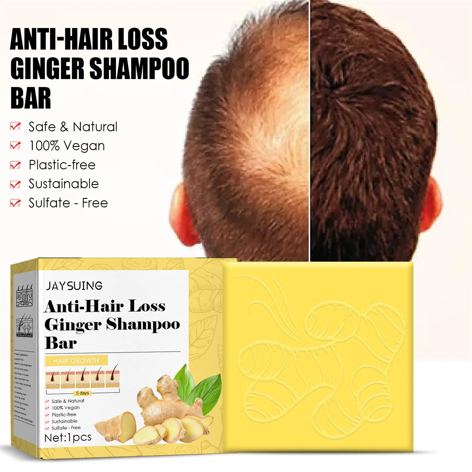 Ginger Hair Growth Shampoo Soap Bar Anti Loss Anti Dandruff Anti