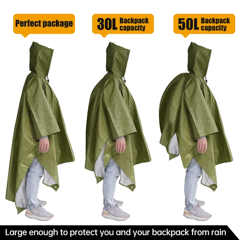 3 in 1 Multifunctional Raincoat Waterproof Rain Poncho Jacket Hiking Rain Cover Outdoor Awning Tent Mat Camping Clothes Rainwear raincoat poncho