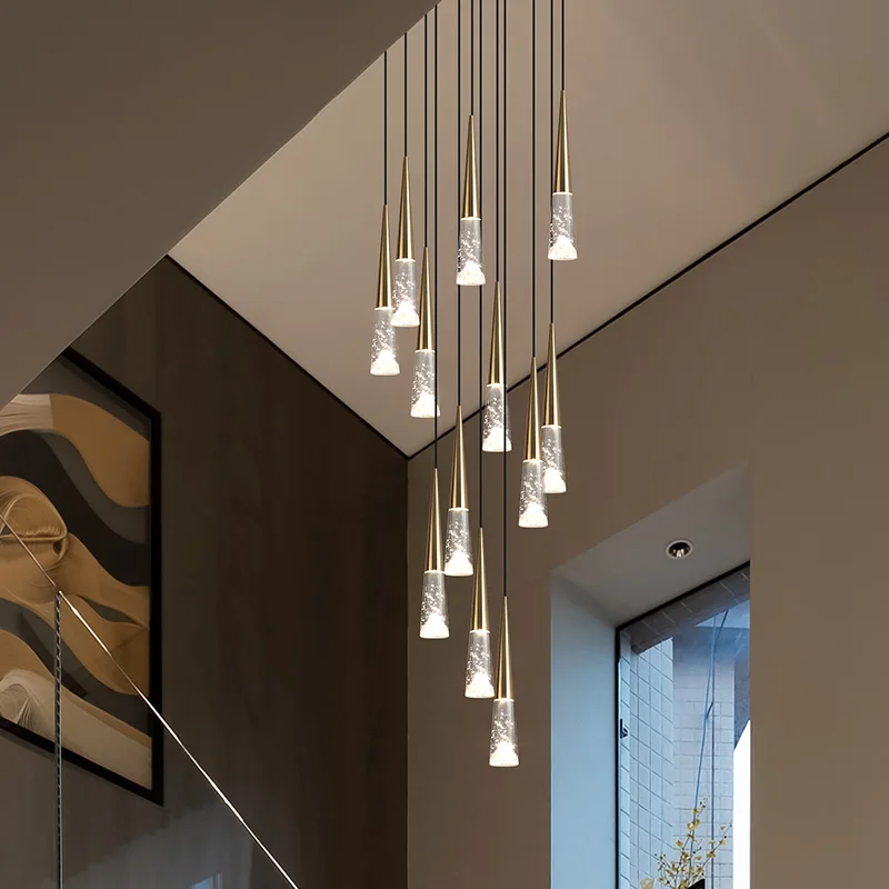 

Modern LED Nordic Staircase Chandelier Simple Tapered For Living Room Duplex Long Hanging Lamp Golden Black Indoor Lighting