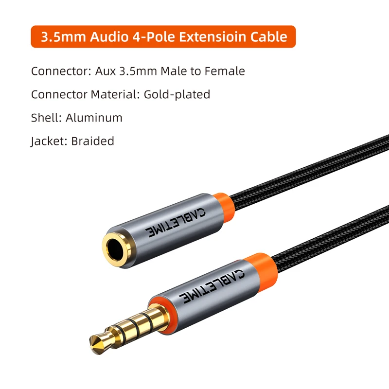 High-Fidelity 3.5mm Audio Extension Cable with Microphone Support