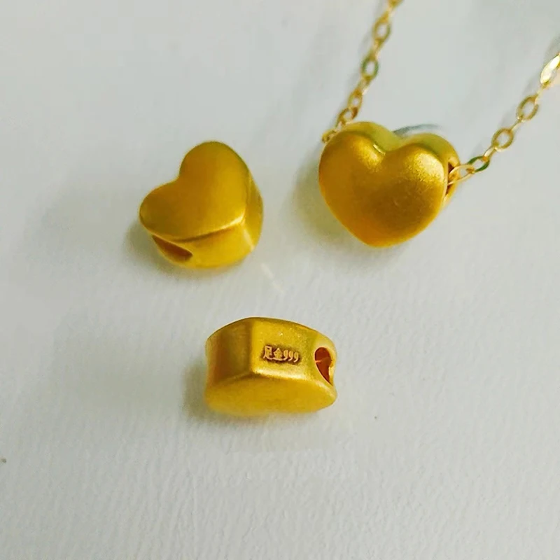 24K 999 純金ハートペンダントネックレスリアル 18K AU750 ゴールド