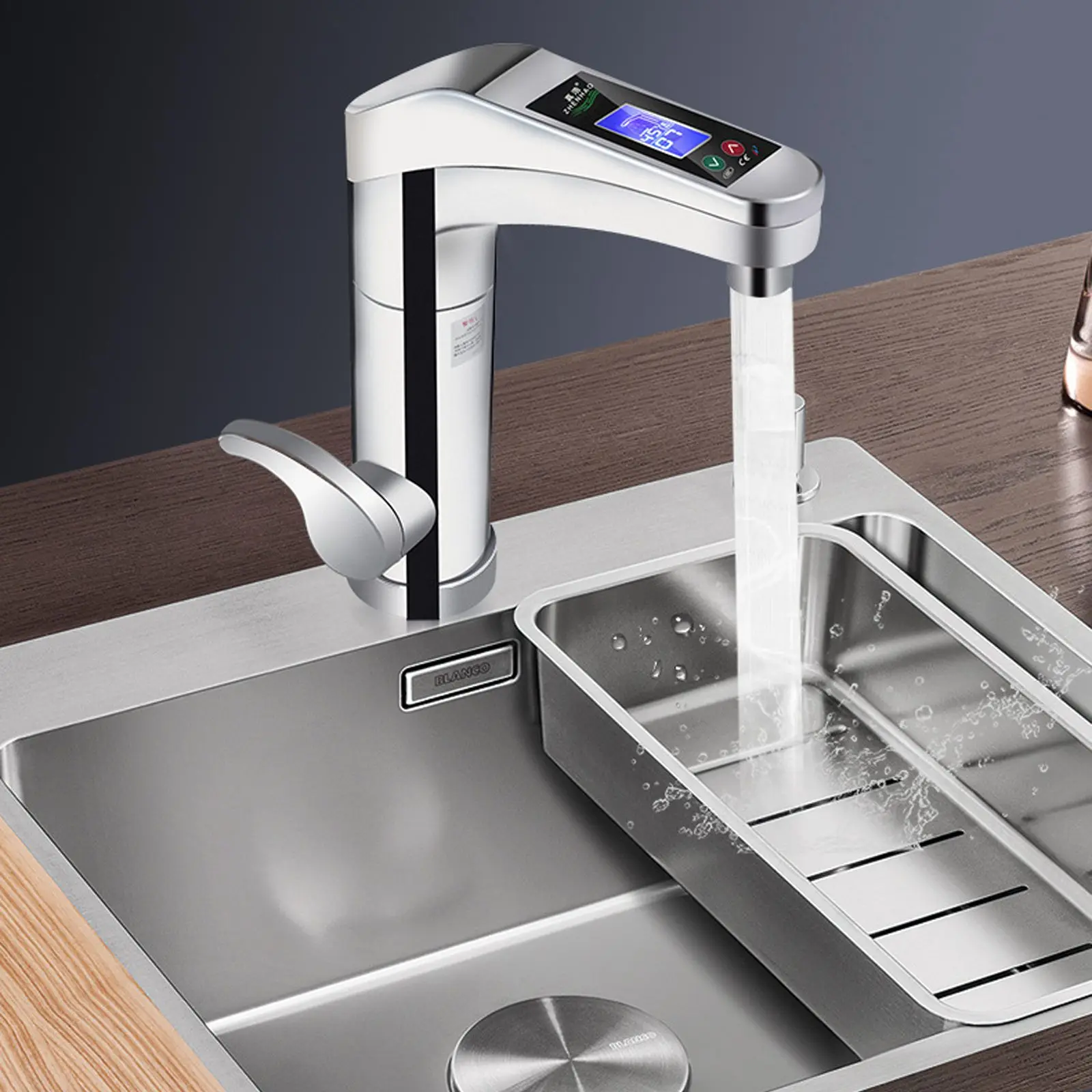 

ABS + Metel Electric Heating Tap Kitchen Bathroom Fast Instant Hot Water Heater Faucet up 45 Degree Sliver Basin/ Bath Taps