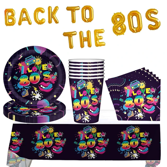 1980s Party supplies 80s Party tableware cups plates 80's theme