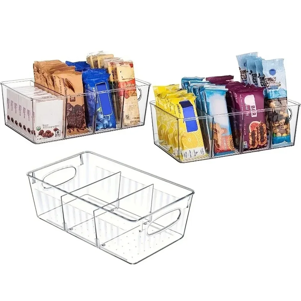 1Pc Hot Kitchen Refrigerator Organizer Bin Clear Plastic Food Storage Fridge Storage Box with Divider Freezer Pantry Organizer