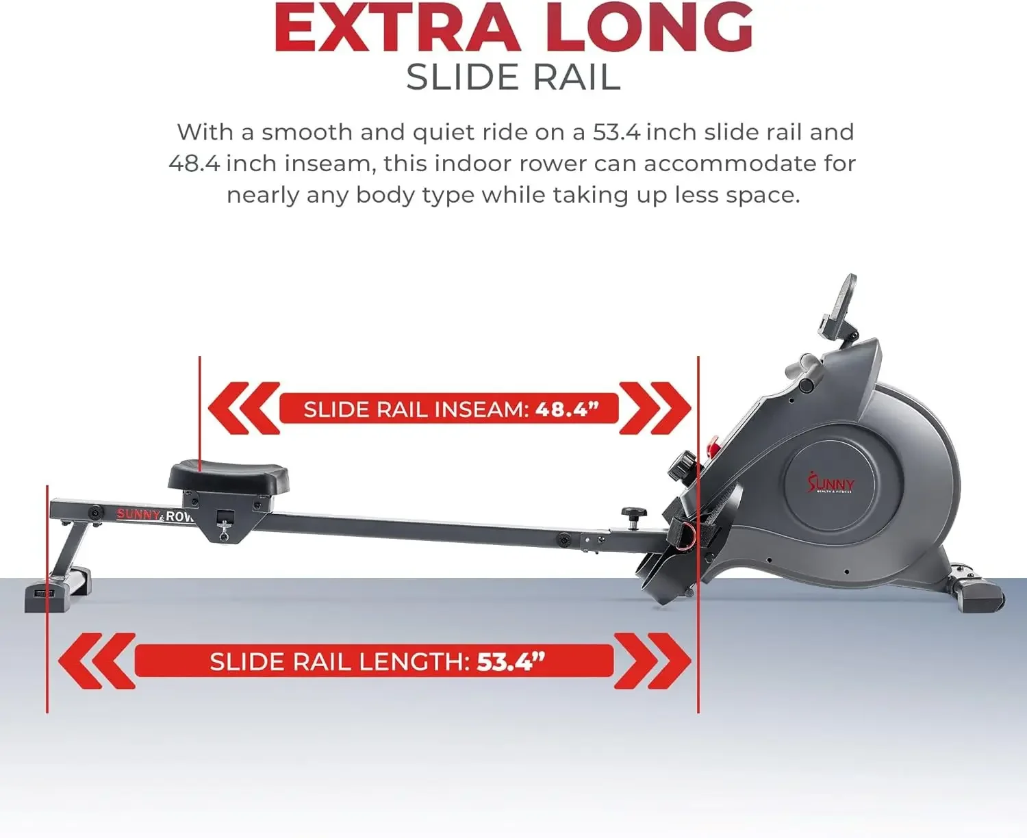 Fitness Magnetic Rowing Machine with 53.4" Extended Slide Rail, Full-Body Workout, Low-Impact, Ergonomic Full Mot