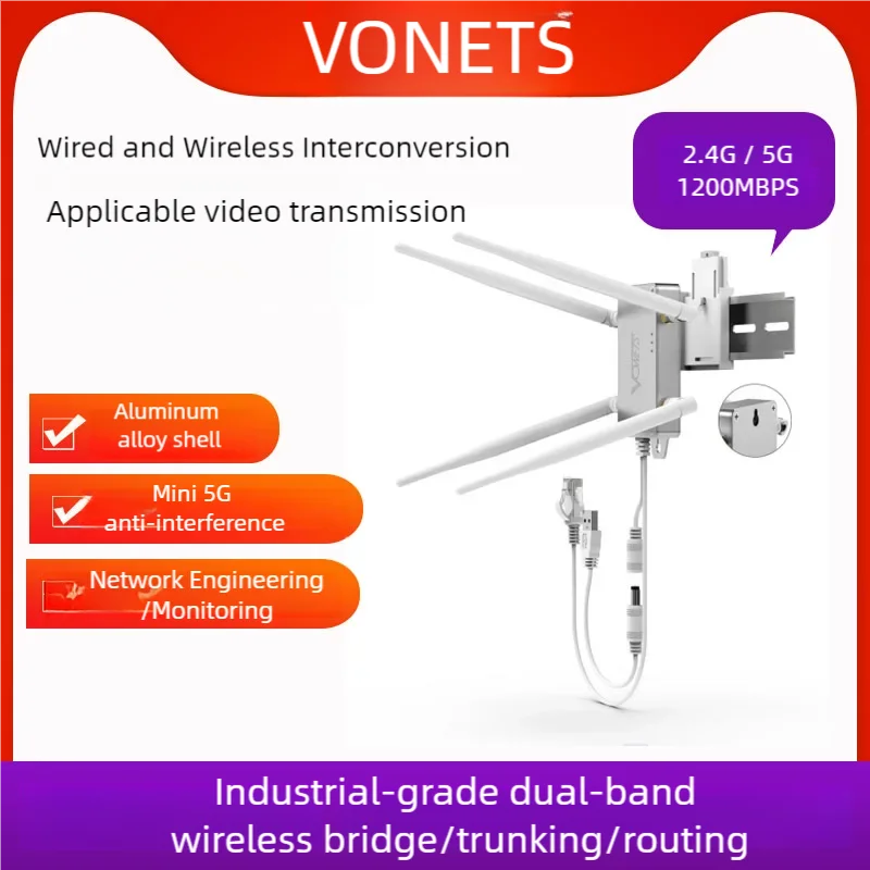 Wireless router Mesh wifi Vonets VBG1200 WiFi repeater dual-band 2.4G/5G router wifi bridge for video transmission and surveillance