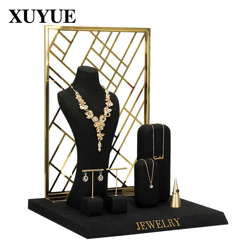 

New black microfiber window display set jewelry display rack necklace ring jewelry display stand