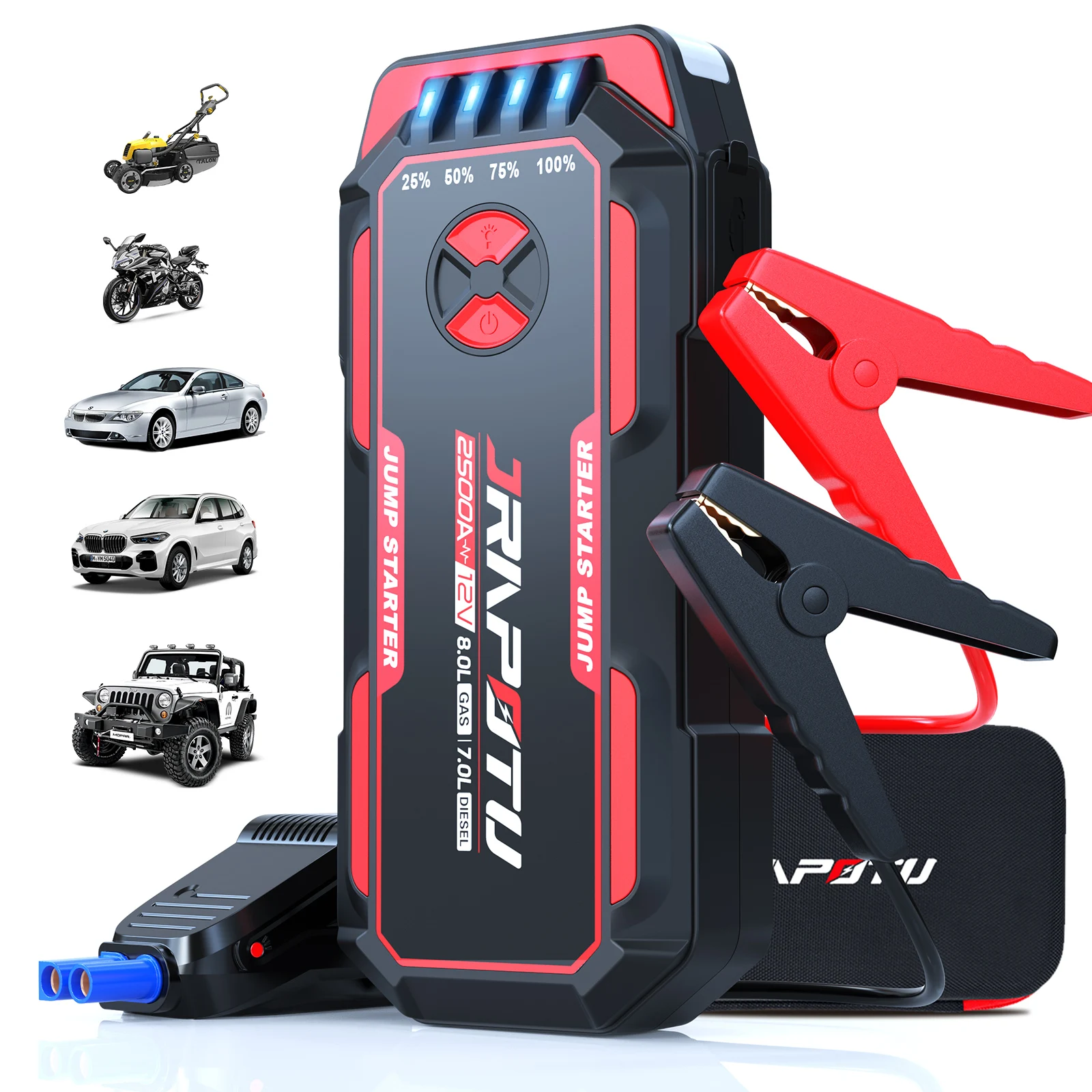 Portable Car Jump Starter 2500A Peak Battery Jumper Starter 12V for 8