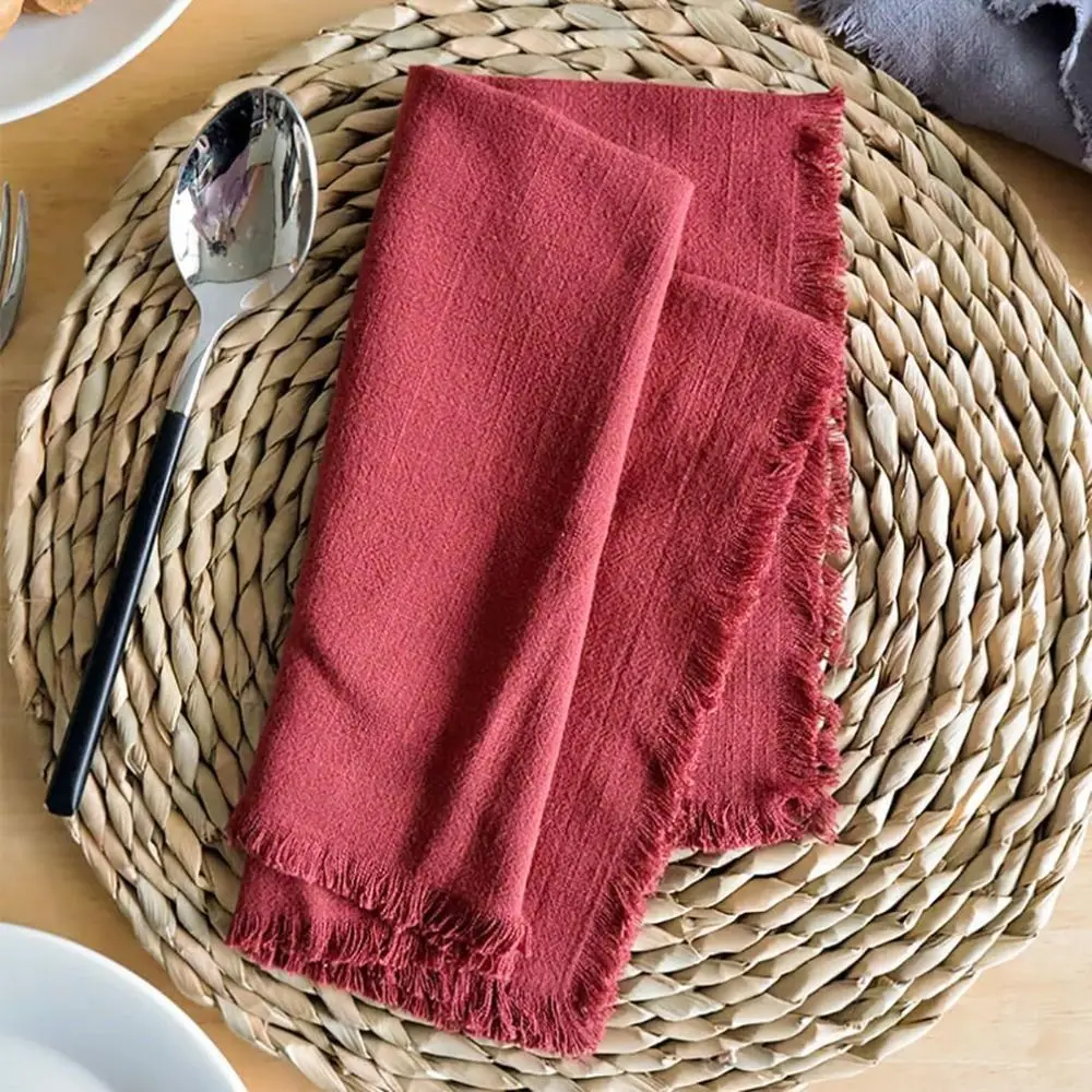 Party Supply Table Decoration Linen Napkin Solid Color Vintage Cotton Napkin Retro Reusable Placemats Wedding